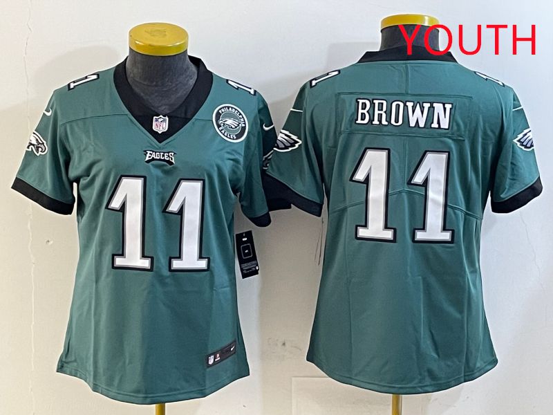 Youth Philadelphia Eagles #11 Brown Green Second generation 2025 Nike Limited NFL Jersey style 4